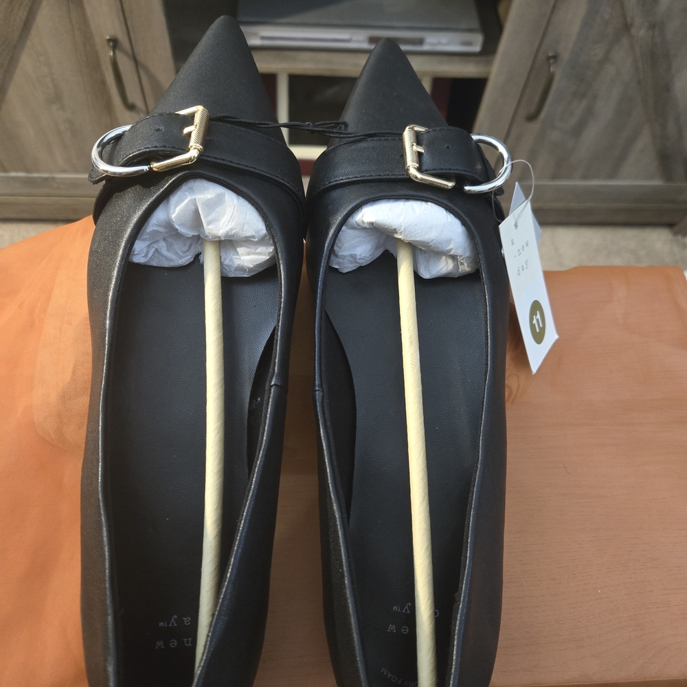 a new day Black Pointed Toe Buckle Flats
